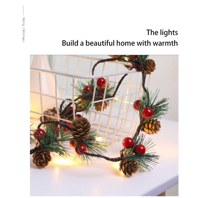 Vánoční LED řetězová světla Borová šiška červené bobule Garland lampa pro vánoční večírek v ložnici stromový stůl