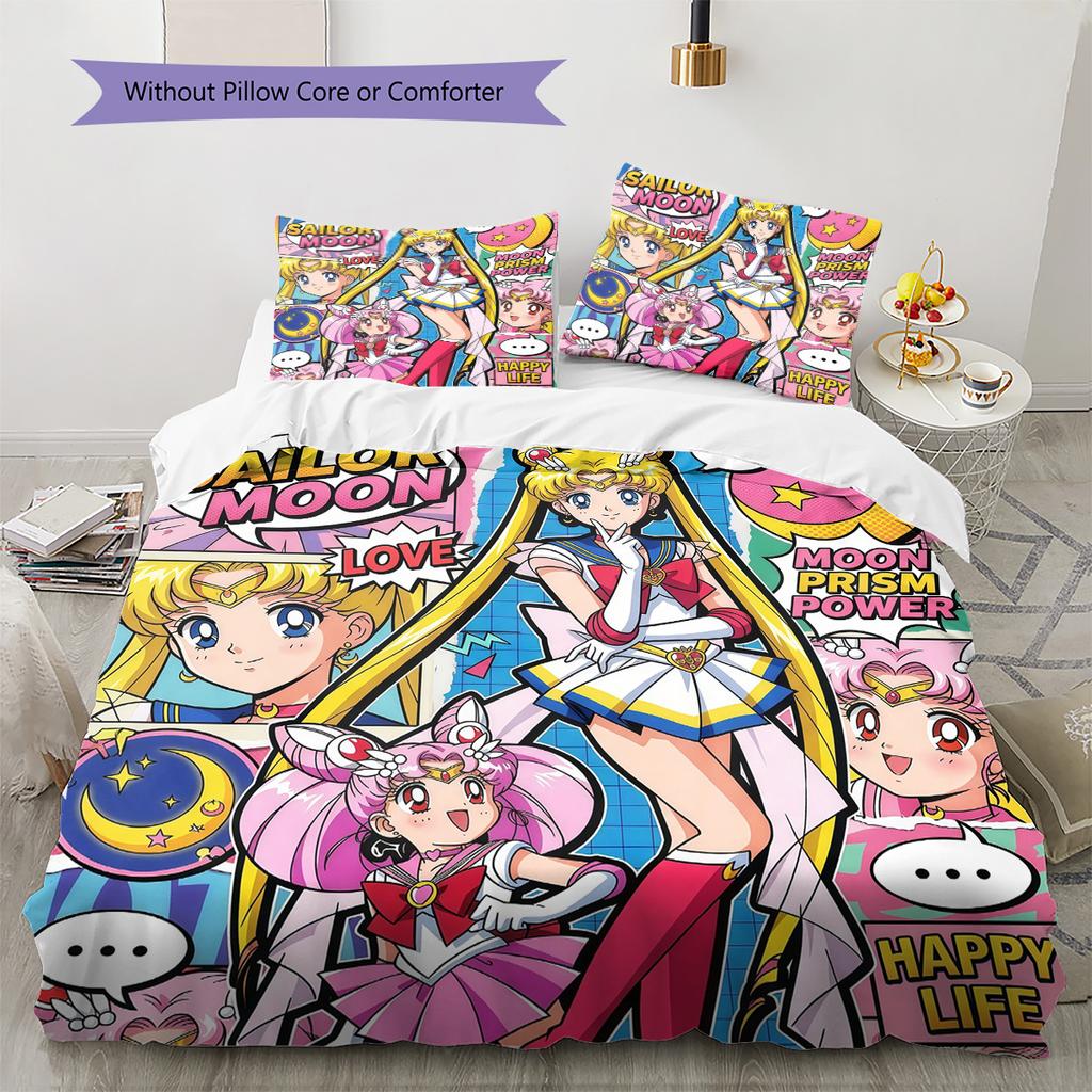 Set Copripiumino Trapuntato con Fantasia Sailor Moon Decorazione per la Casa Regalo (1 * copripiumino + 2 * federe senza imbottitura)