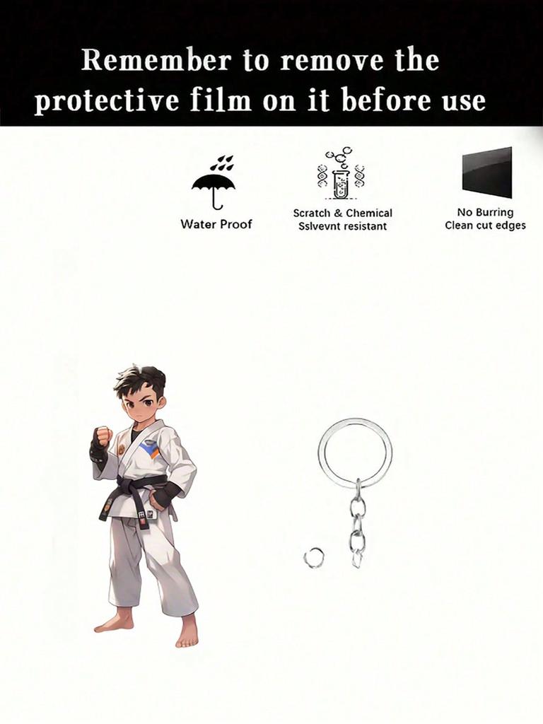 Cute 2D Taekwondo Boy Acrylic Keychain Durable Cartoon Style Key Accessories Thanksgiving and Other Perfect Gifts