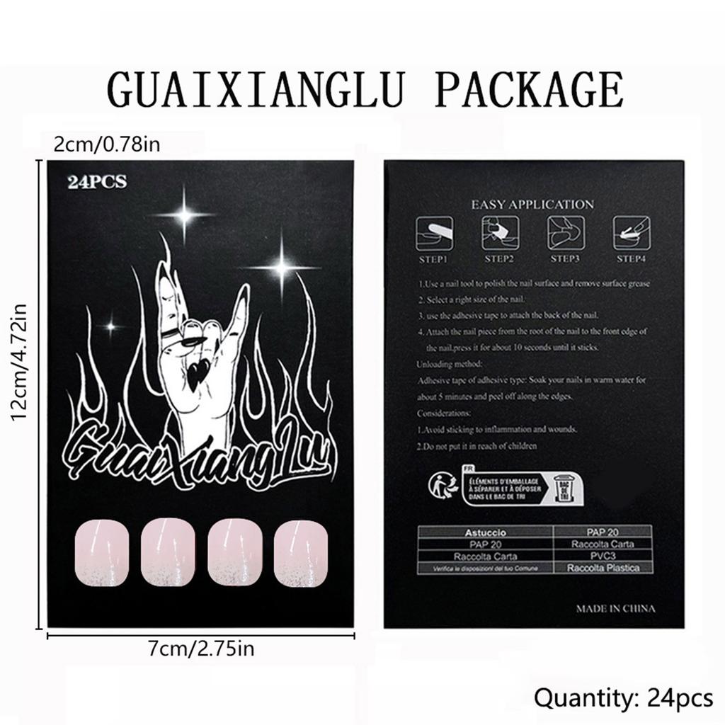 24x Gradient Full Cover Stick on Nails Akrylnegler glitrende falske negler Fransk spiss Trykk på negler Kunstige negler