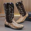 Fashion New Winter Fashion High Tops Snakeskin Mix Western Cowboy Boots For Men's Casual Luxury Brand High-top Shoes Zapatos Hombre