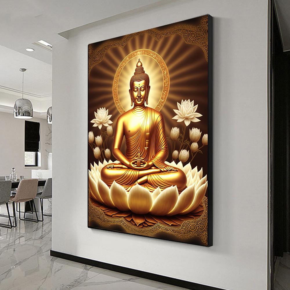 Lotus Meditation Buddha Statue Sculpture Art Poster Aesthetics Zen Religion Canvas Painting Edition Living Room Wall Home Decor