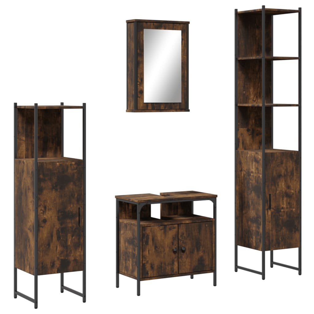 4 Piece Bathroom Furniture Set Smoked Oak Wood Based Material