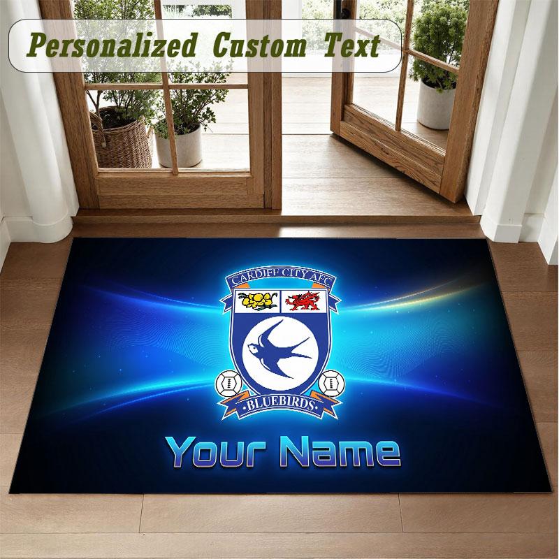 Crystal Velvet Square Rug Custom NameCardiff City Pattern Non Slip Home Floor Decor Rug