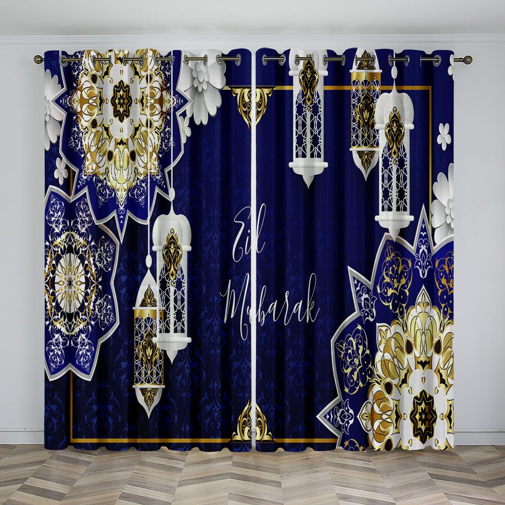 Islamic Traditional Festivals Eid Decorative Curtains 2 Panel Deluxe Living Room Bedroom Window Decorative Curtains
