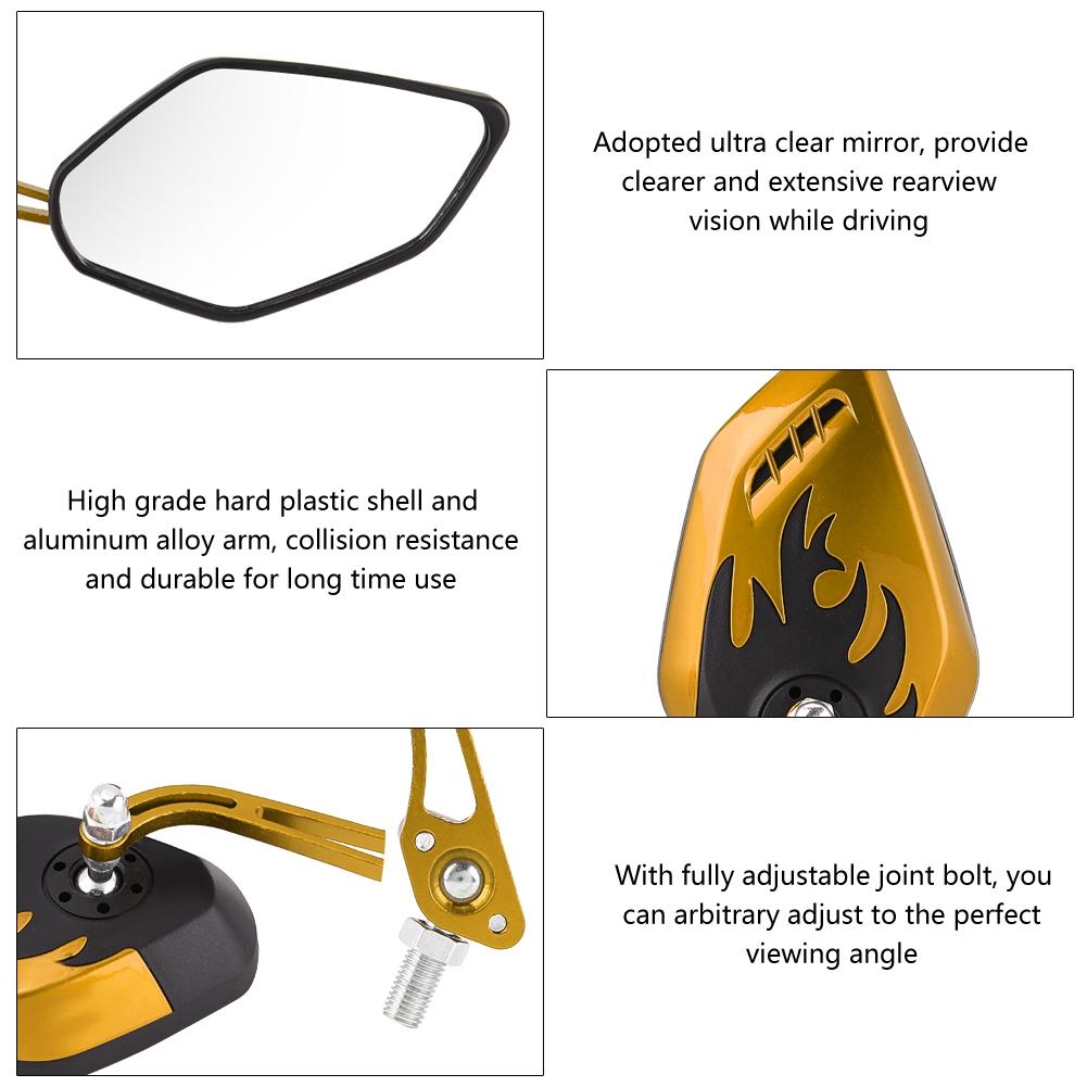 1 Pair of  Scooter Aluminum Flame Pattern Side Rear View Mirrors for  M8M10 Universal Motorcycle
