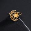 Teamer Crescent Moon Sun Ring Adjustable Stainless Steel Open Ring Exquisite Vintage Filigree Jewelry for Women Birthday Gift