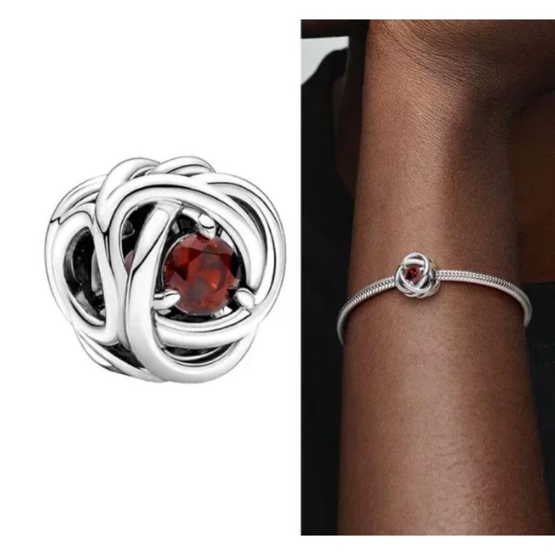 Silver S925 Twelve Month Birthstone Heart Eternity Charms Beads Pendant Fit Original Bracelet for Women DIY Fine Jewelry
