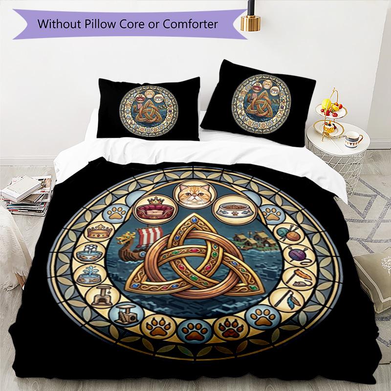 Cat Kingdom Symbols Pattern Bedding,Quilt Set Quilt Cover Pillowcase Home Birthday Gift (1*duvet Cover+2*pillowcase,without Core)