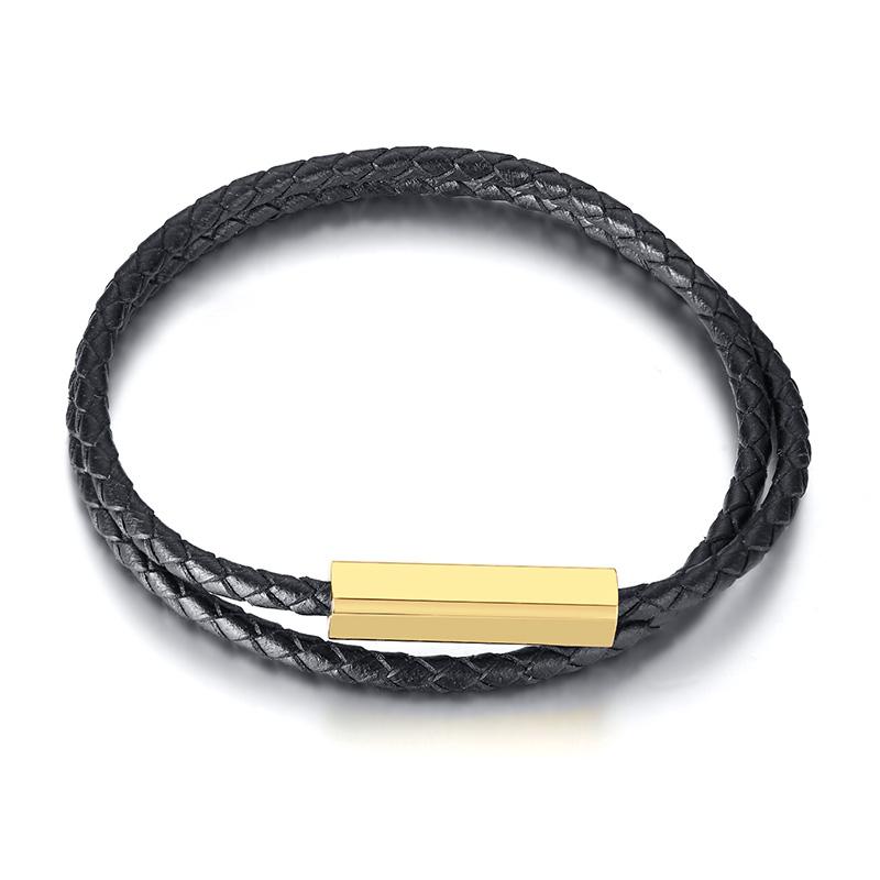 Personalized Leather Braided Bracelet for Men Women Customized Name Engrave Bangle 19cm 21cm