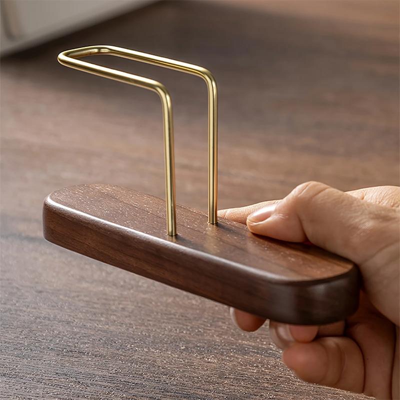 Coffee Filter Holder Stand Coffee Paper Storage Rack Coffee Filter Container For V60 Paper Walnut/Brass Coffeware Accessories