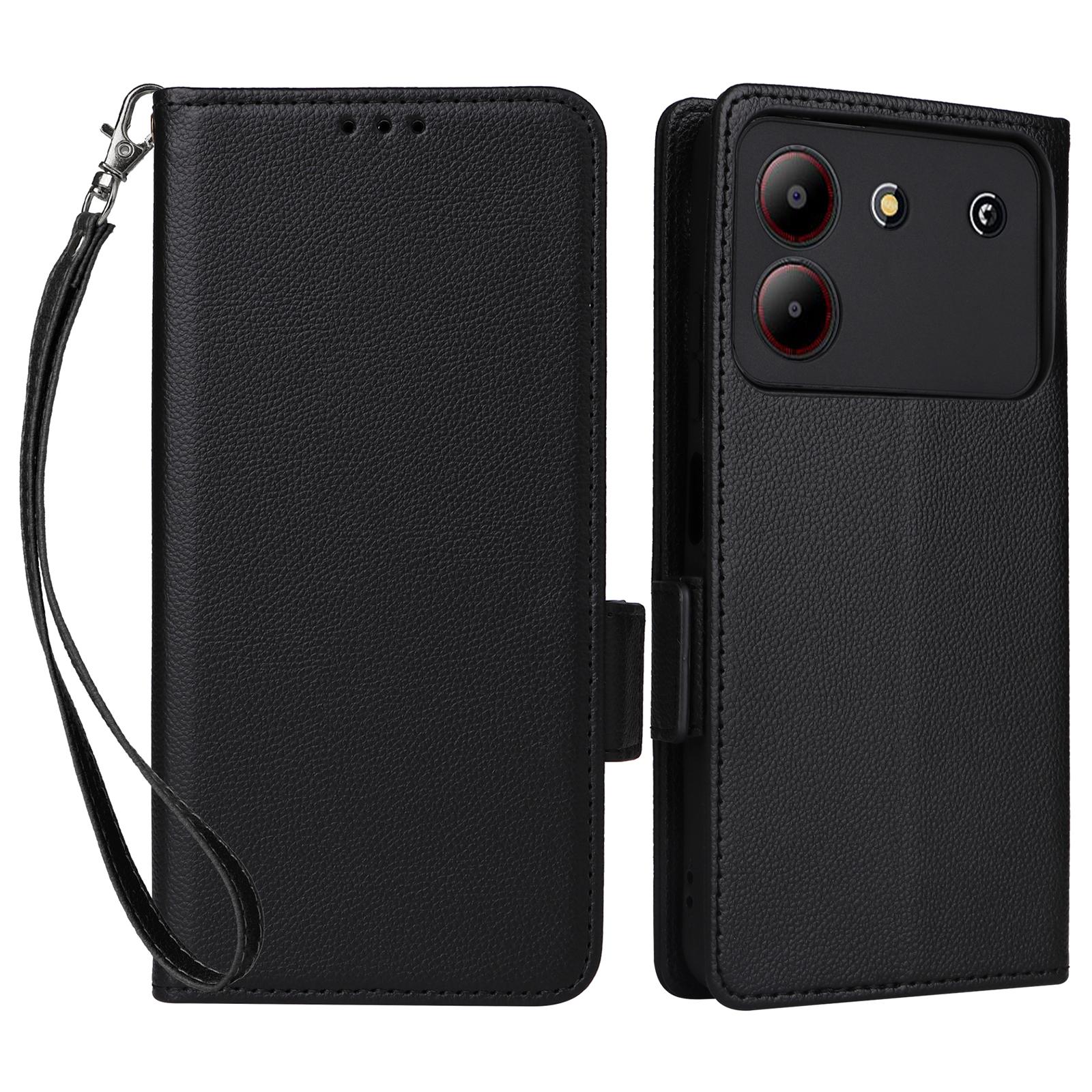 

Для ZTE Blade A54 чехол кожаный кошелек телефон чехол с ремешком на запястье Black