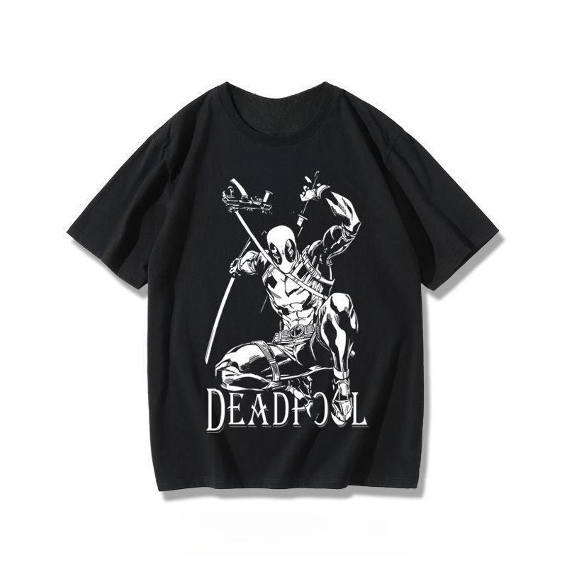 Genuine Iron Man Deadpool Joint Van Gogh Starry Sky T-Shirt Black Korean Version Cotton Loose Short Sleeve