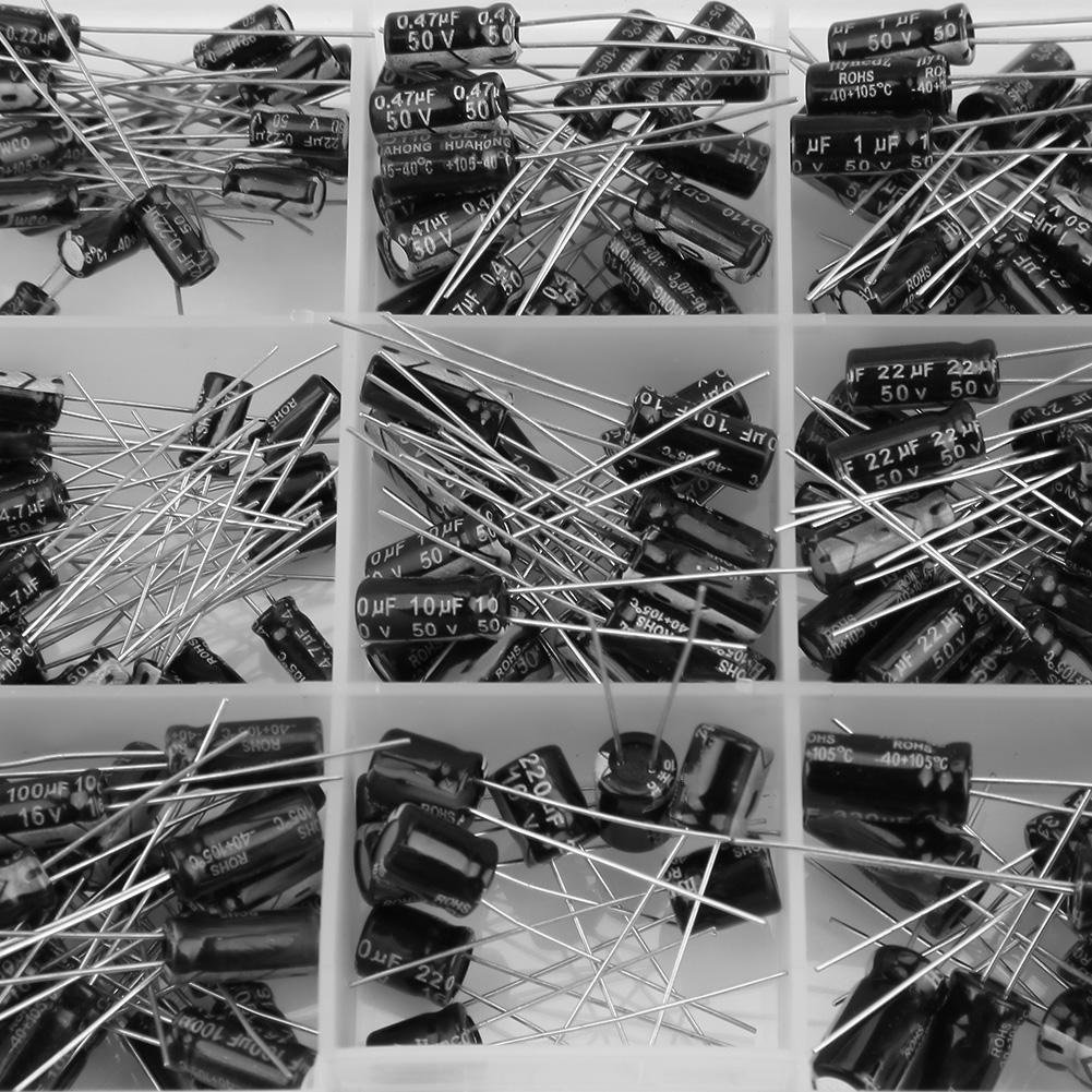 270pcs 15 Values Electrolytic Capacitor Assorted Kit 0.1uF 50V   470uF 16V