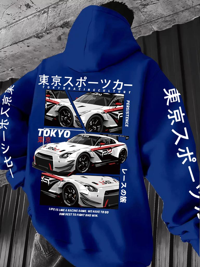 Herren Herbst/Winter Lässiges Locker geschnittenes Europäisches Dunkler Stil Y2K Retro Kapuzenpullover, Tokyo Racing Kultur Kapuzenpullover