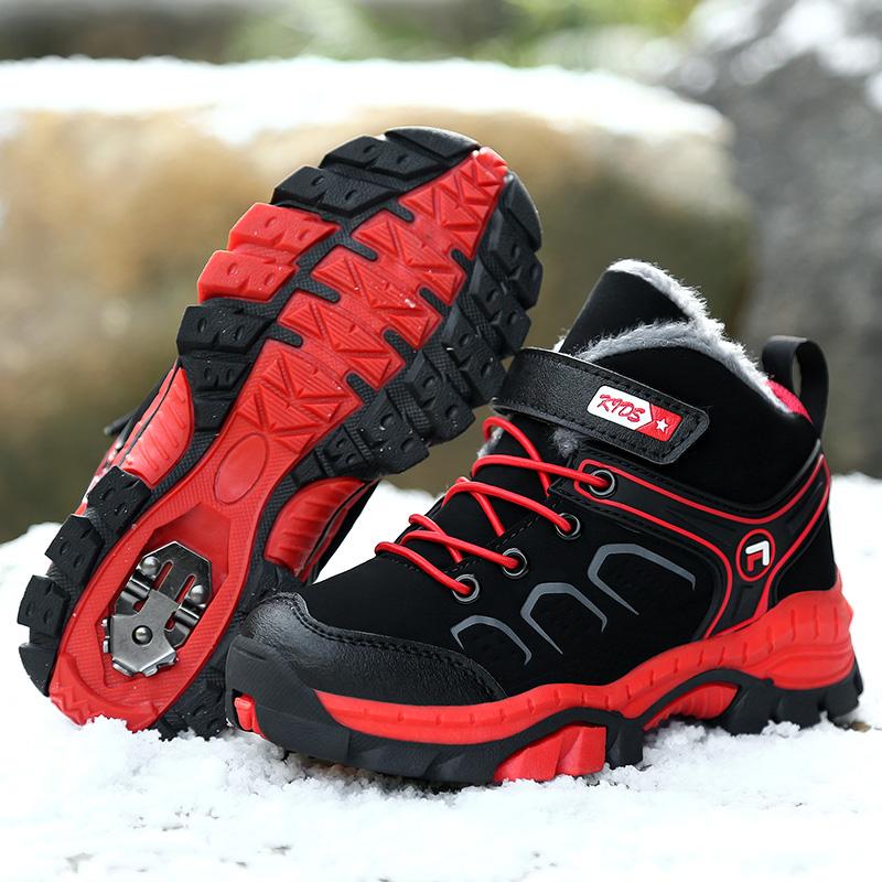 Kids Hiking Shoes Plush Keep Warm Strong Climbing Winter Sports Shoes Anti Slip Wear-Resistant Winter Snow Boots for Children