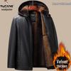 Woodpecker Men's Winter Leather Jacket with Fleece Lining - Thick, Warm Coat for Middle-Aged and Elderly