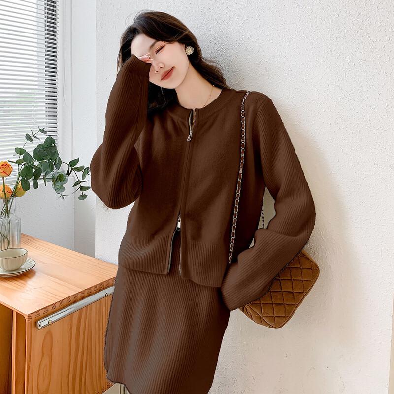 Women's Fashion Long Sleeve Knit Cardigan & Short Skirt Set