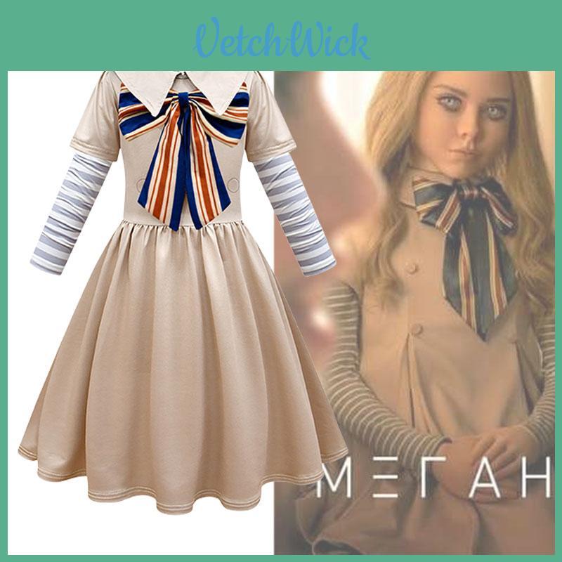 M3gan Girls' Halloween Costume Dress For Cosplay Polyester Fabric Available In Multiple Sizes