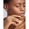 Yhpup Green Natural Stone Stainless Steel 18k Gold Plated Metal Fashion Wide Ring Charm Texture Waterproof Jewelry for Women