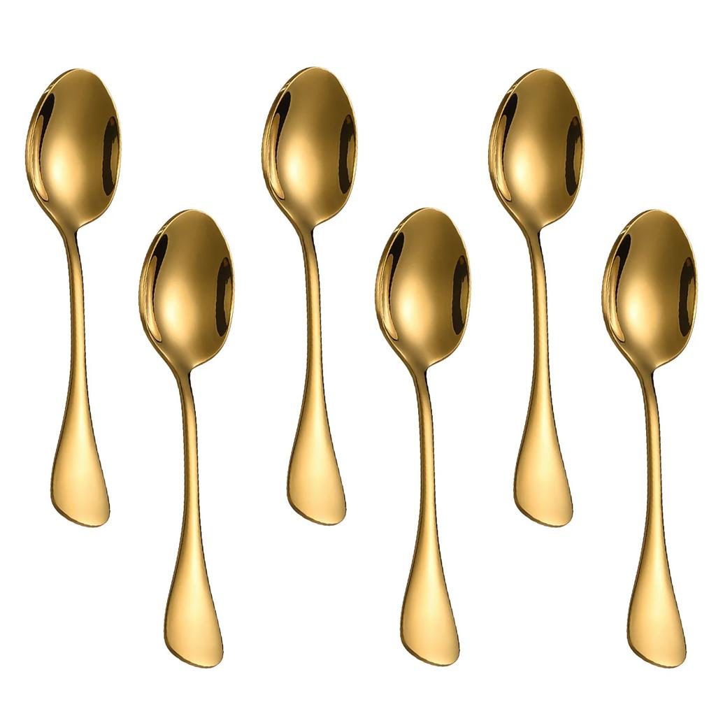6Pcs Stainless Steel Coffee Spoon For Dessert Ice Cream Stirring Tea Small Spoons Kitchen Accessories Mini Gold Spoon Set