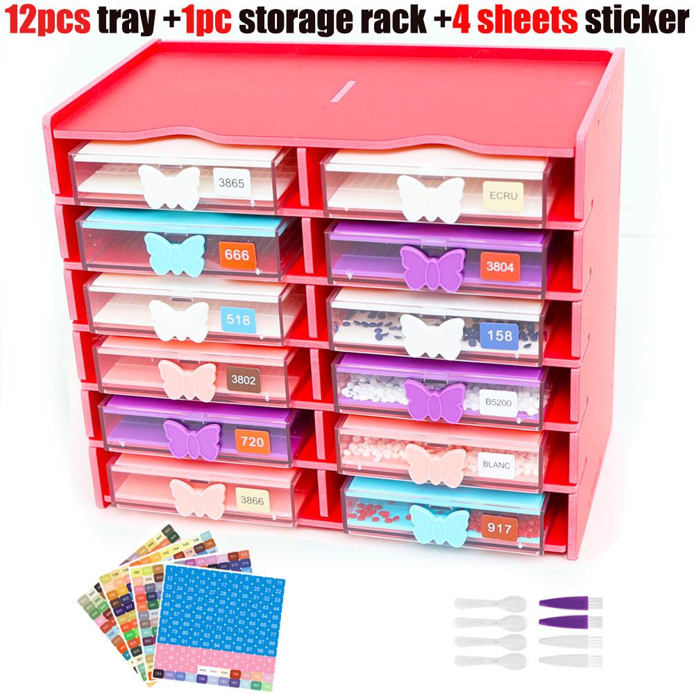 

12 ячеек ящик алмазная живопись искусство инструмент лоток с полкой DIY мозаика алмазная вышивка Тари 5D ручная работа рукоделие инструмент доступ розовый