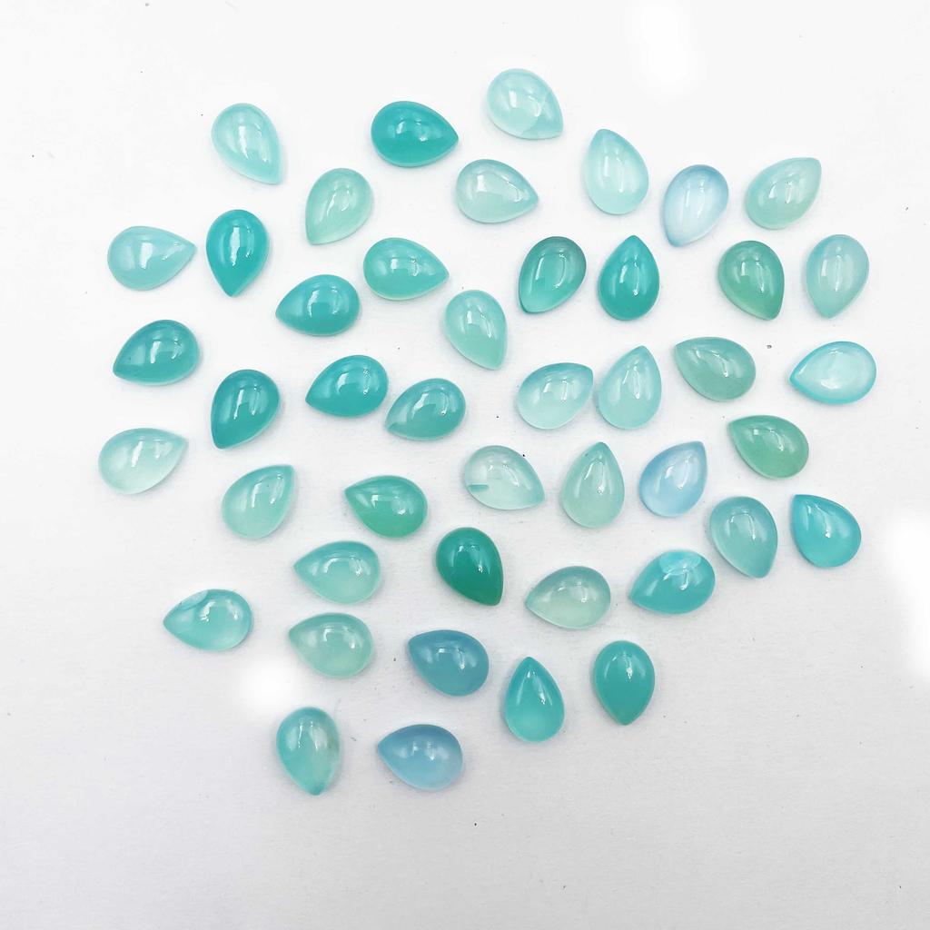 Natural Aqua Chalcedony Pear Cabochon Loose Gemstone Lot 18 Pcs 10*13-10*14 MM 100 CT For Jewelry Making