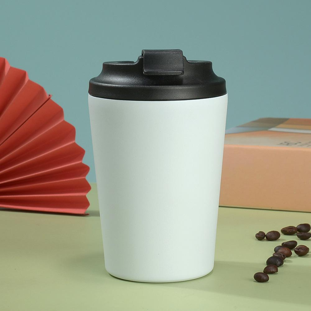 12Oz Stainless Steel Coffee Cup Thermos Cup Clamshell With Scale Inside, Simple And Portable Double-Layer Office Cup