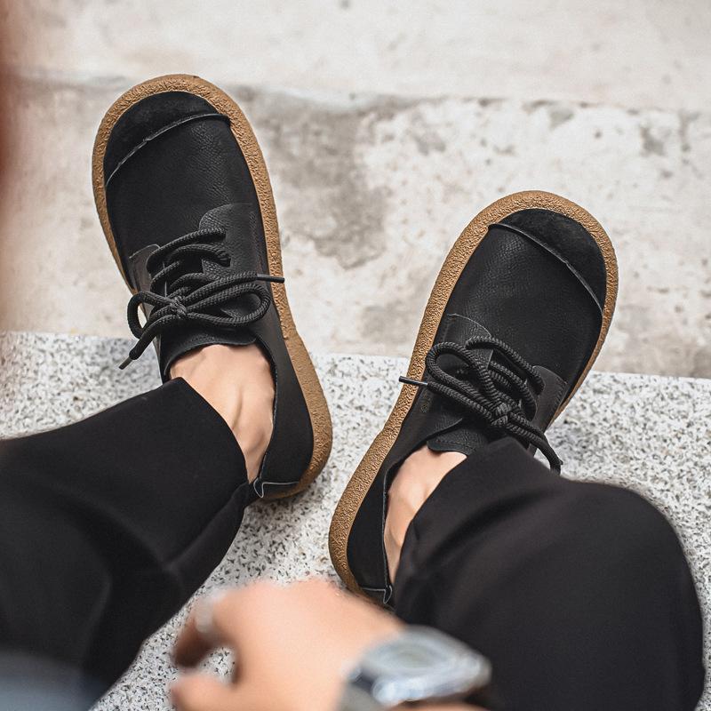 Large size leather shoes autumn new big head shoes leather surface breathable non-slip soft sole leather surface Doudou shoes
