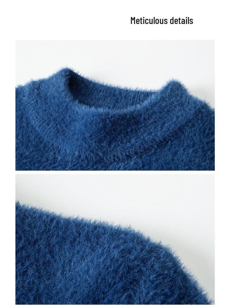 Men's Winter Knitwear: Mink Velvet, Half-High Collar Pullover Sweater