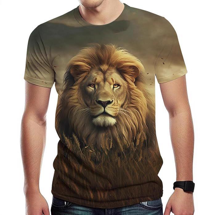 Letní tričko s kulatým výstřihem a 3D potiskem lva, módní ležérní pánské tričko s krátkým rukávem