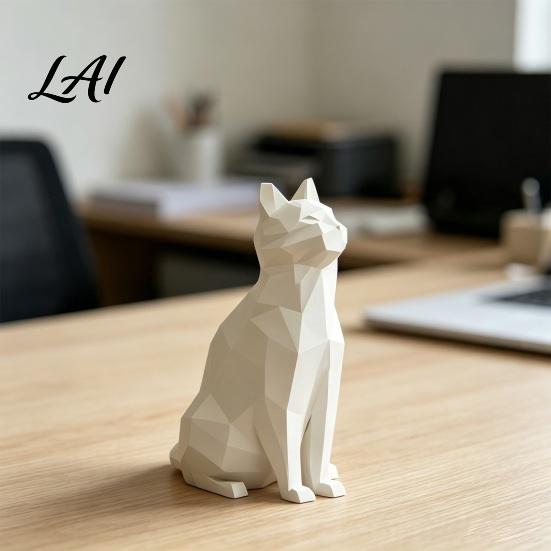 Modern Cat Figurine Geometric Figurine 3D Printed Low-Poly Sculpture Minimalist Statue Artistic for Home Table Shelf Decoration Durable