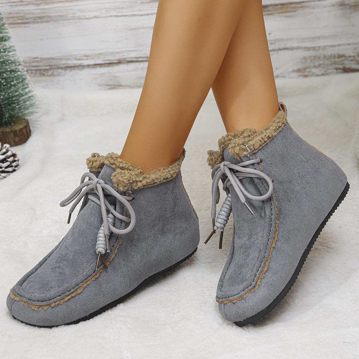 

Зимние флисовые ботинки на шнуровке 2025 Новые Зимние Теплые хлопковые ботинки больших размеров для женщин 43 серый