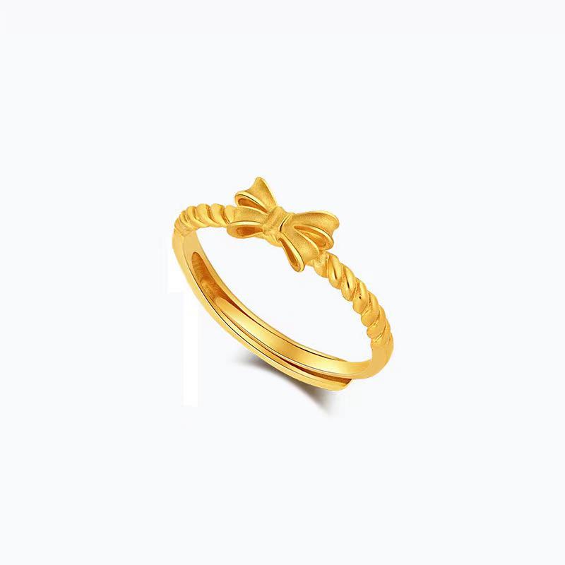 Gold-Plated Adjustable Brass Bow Ring - Simple Women's Style