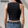 WTEMPO Sommer Damen Figur Bedruckte Rundhals Cropped Tops Mädchen Schwarz Braun Lässige Ärmellose Kurze Westen