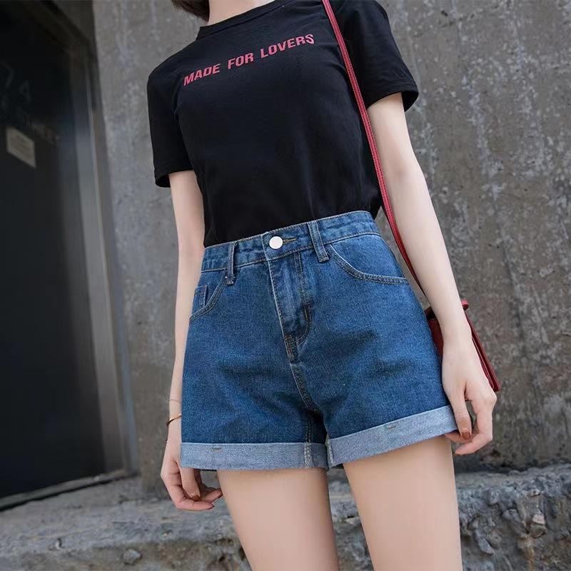 High-waisted Black Denim Shorts for Women In Summer Student Loose Curly To Make Them Look Slim A-line Wide-leg Pants Korean Version