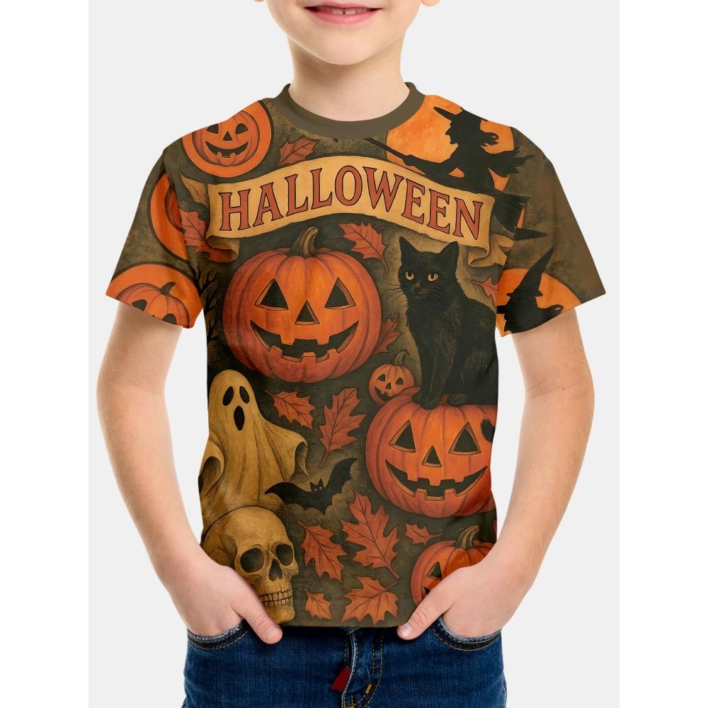 Children's Clothing Halloween Pumpkin Monster Graphic T-Shirt Boys Casual Short Sleeve Tee Halloween Gift for Kids Clothes 2-14Y