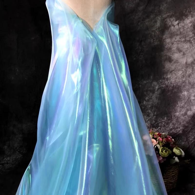 Wide 150cm Encrypted Laser Seven-color Iriered Gauze Fabric Bright Yarn Gradient Color Fabric DIY Organza Clothing Designer