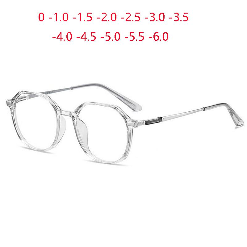 Transparent Gray Polygon Nearsighted Glasses Women Men  Oval Short-Sight Eyewear Prescription Spectacles 0 -1.0 -1.5 To -6.0