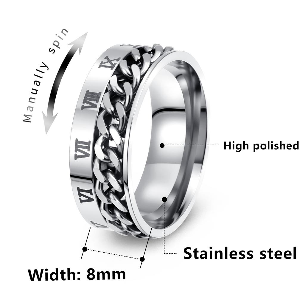 European and American Roman Numeral Ring, Rotatable Chain Ring, Stress-reducing Men's Hand Jewelry