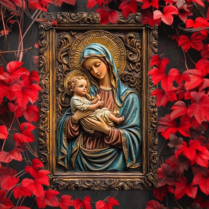 Vintage Mary & Jesus Aluminum Wall Art, Metal Tin Sign for Home, Office, or Bedroom Decor | Durable, Easy-to-Install