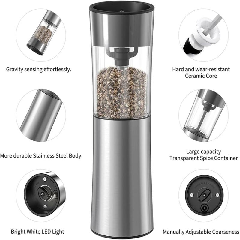 Electric Peppers Mill Automatic Salt Mill Peppers Grinder USB Rechargeable Adjustable Mill Suitable for Kitchen Cooking
