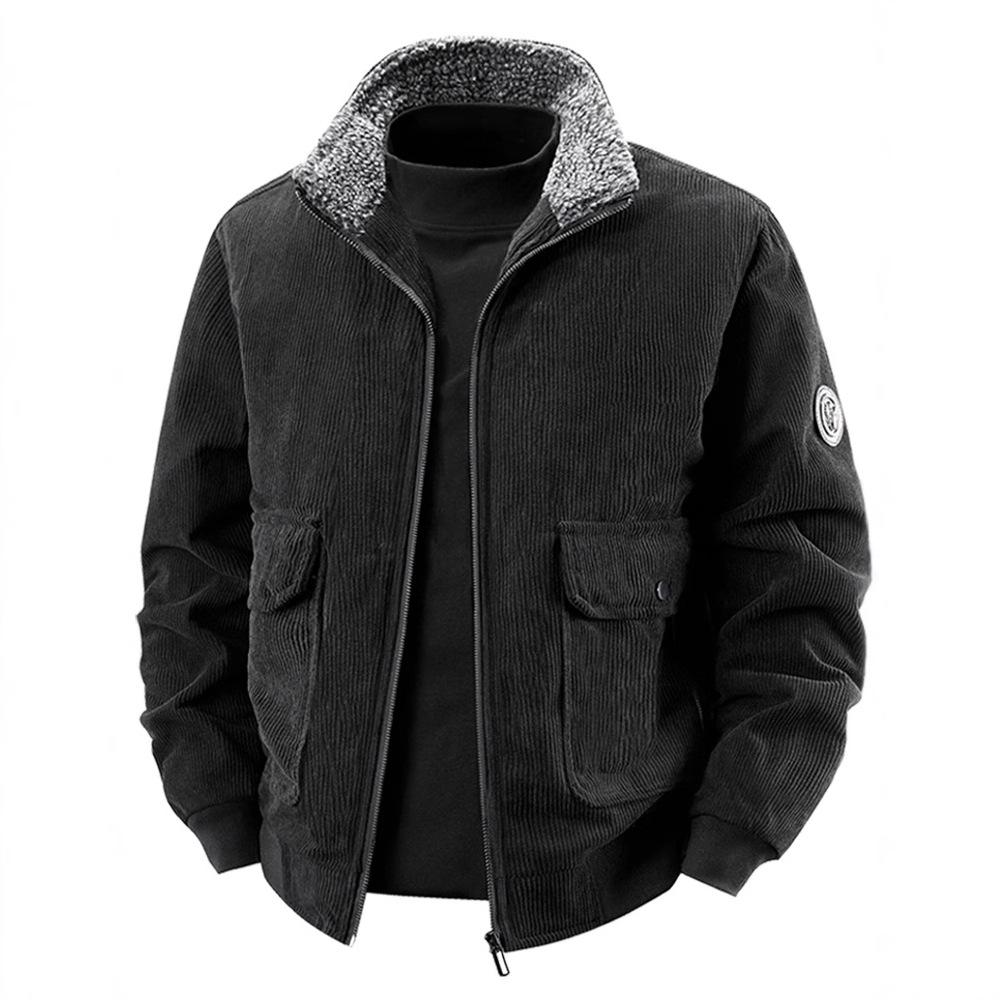 Men's Retro Corduroy Lambswool Jacket - Winter Warm Stand Collar, Mid-weight, Casual Style