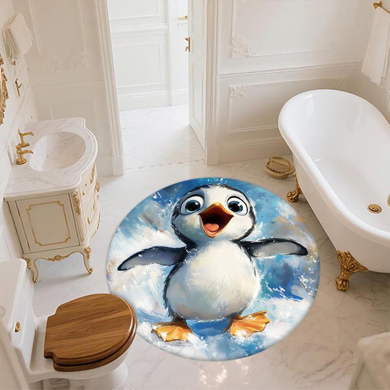 Snowing Penguin,Round Area Rug,Carpet Rug for Living Room Bedroom Sofa Playroom Decor,Non-slip Floor Mat