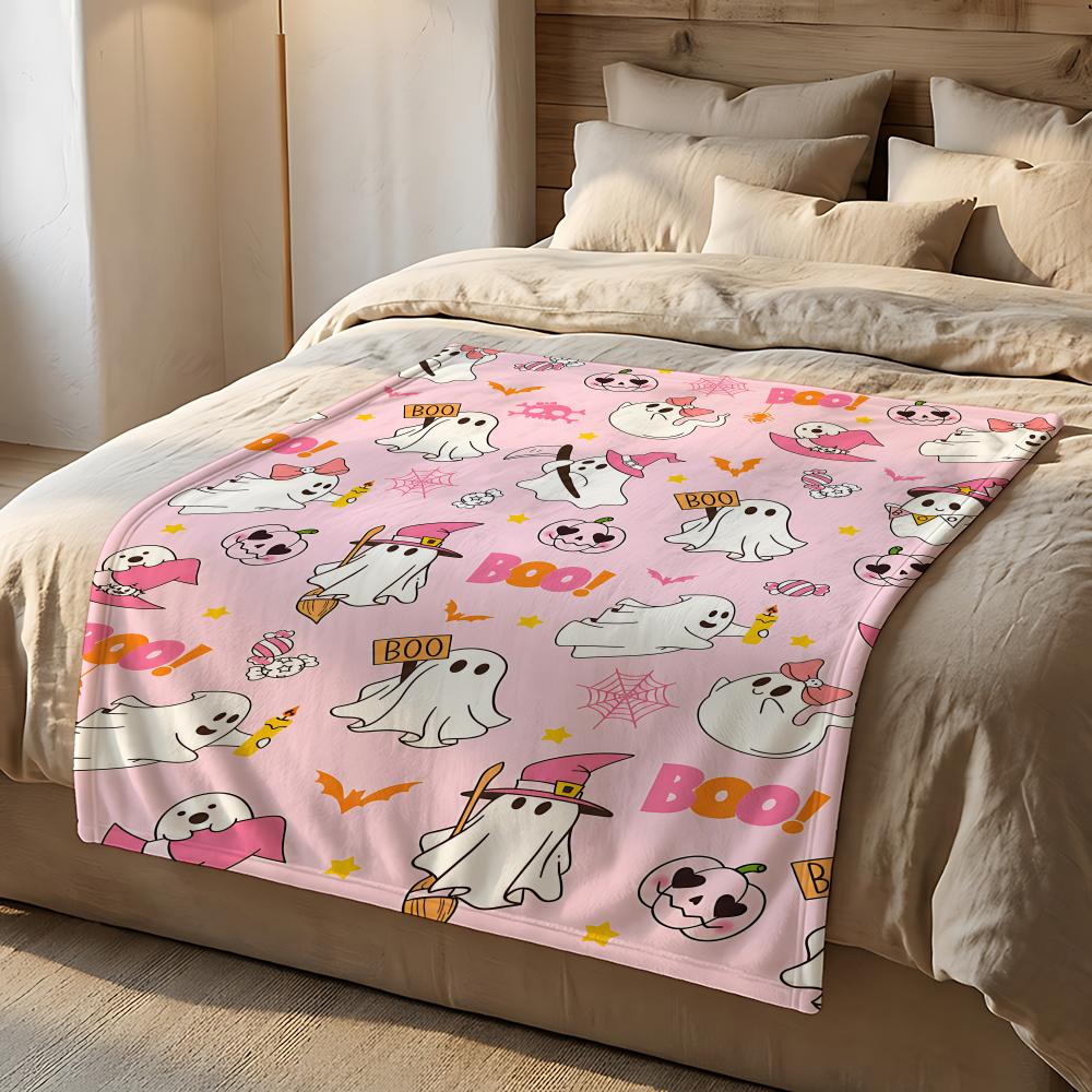PinkHalloweenGhost Throw Short Plush Throw Blanket Soft Skin-Friendly Multi-Scene Home Office
