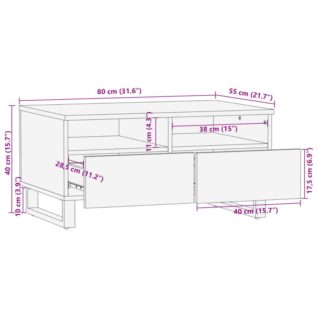  Coffee Table, 80x55x40 Cm, Rough Solid Mango Wood