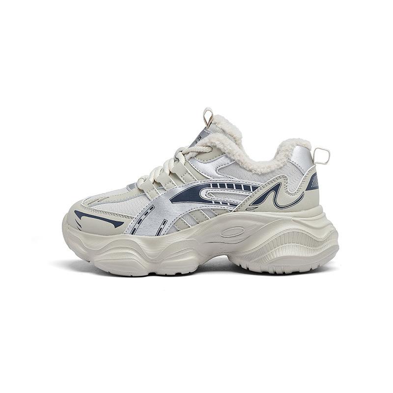 Augustine dad shoes women's 2025 new autumn and winter velvet cotton shoes thick sole heightening casual gray sports shoes