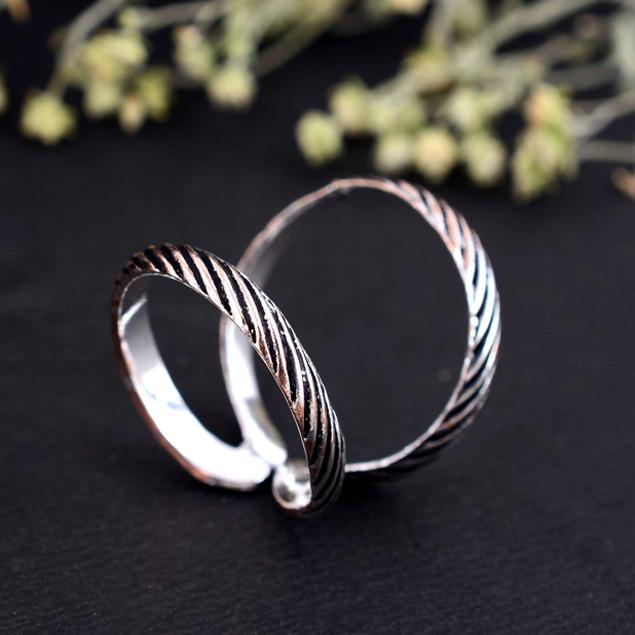 Oxidized Silver Band Ring | Detailed Floral & Scroll Carving | Eternity Stacking Ring | Vintage Look Jewelry Gift