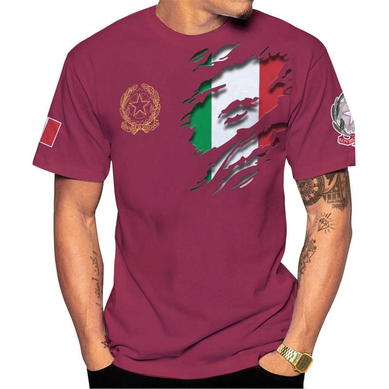 Italy Flag T-Shirts Italian National Emblem Printed Round Neck Short Sleeves Tee Shirts Men Women Kids Clothes Streetwear Tees XXS