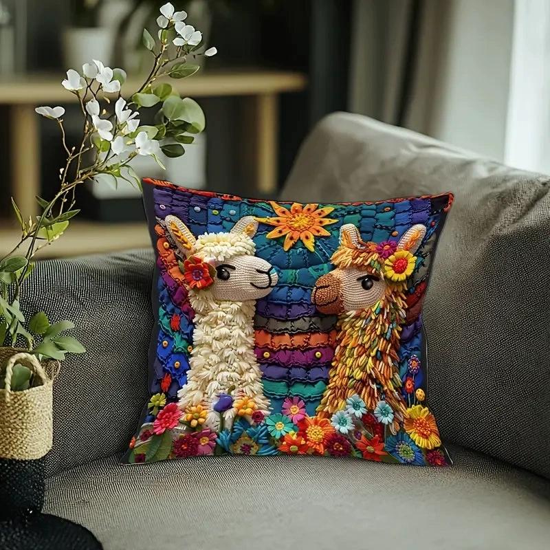 

Современная винтажная наволочка на молнии с двусторонним принтом «Друзья альпаки» 45 * 45